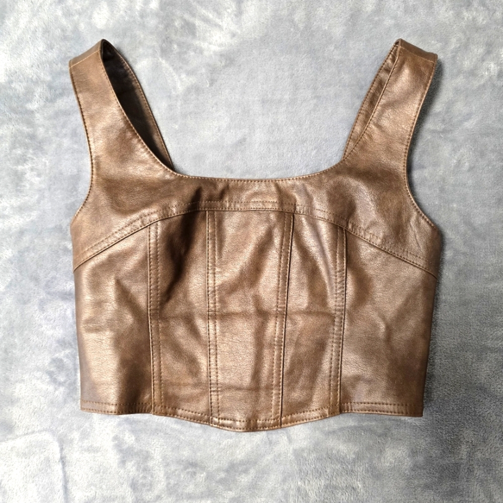2/$30 Madden‎ NYC Vegan Brown Leather Bralet Crop Top Womens Size XXS Festival